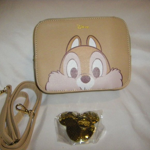 Chipmunk Tan Camera Crossbody Messenger Bag by Disney & Sequin Keychain - Picture 11 of 13